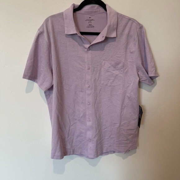 NWT Fabletics The Dash Short Sleeve Button up Lavender Shirt Men’s Size Large - Picture 1 of 7